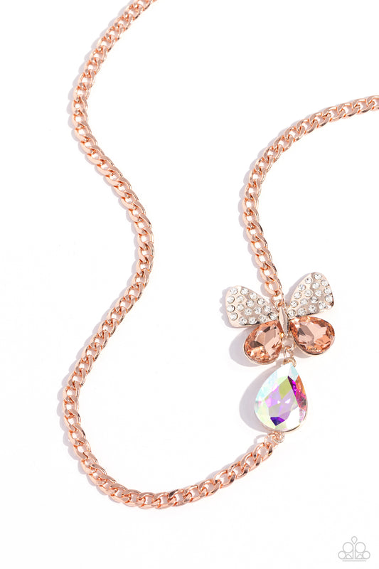 Fluttering Finesse - Rose Gold Chain/Oversized Butterfly Paparazzi Necklace & matching earrings