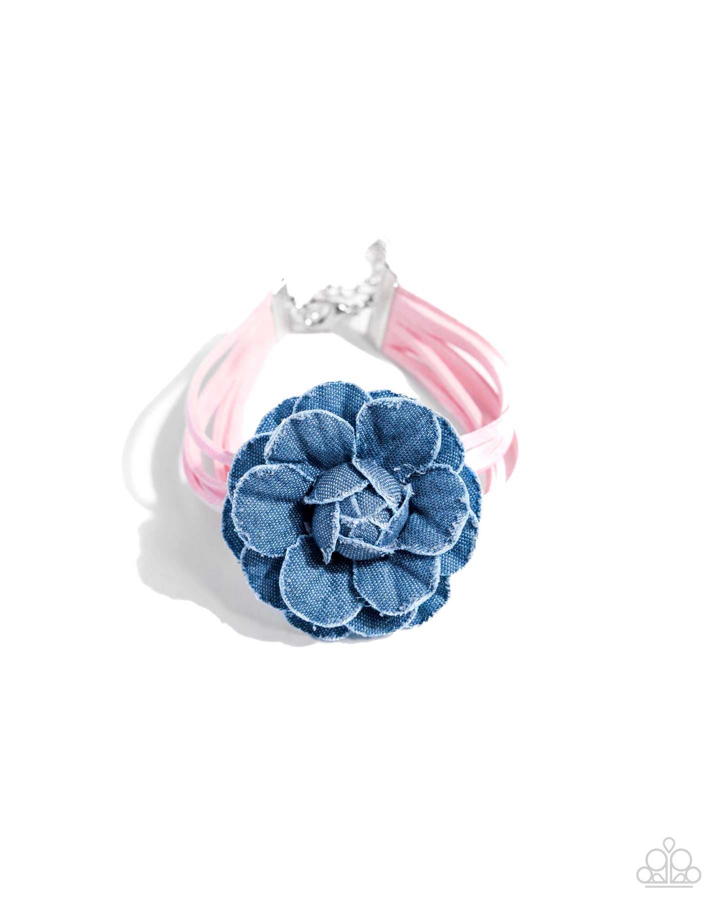 Garden Genre - Pink Suede & 3D Oversized Denim Rose Paparazzi Adjustable Bracelet