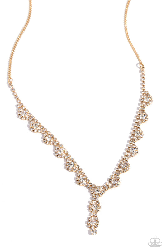Executive Embellishment - Gold Dainty Chain/White Rhinestones Paparazzi Necklace & matching earrings
