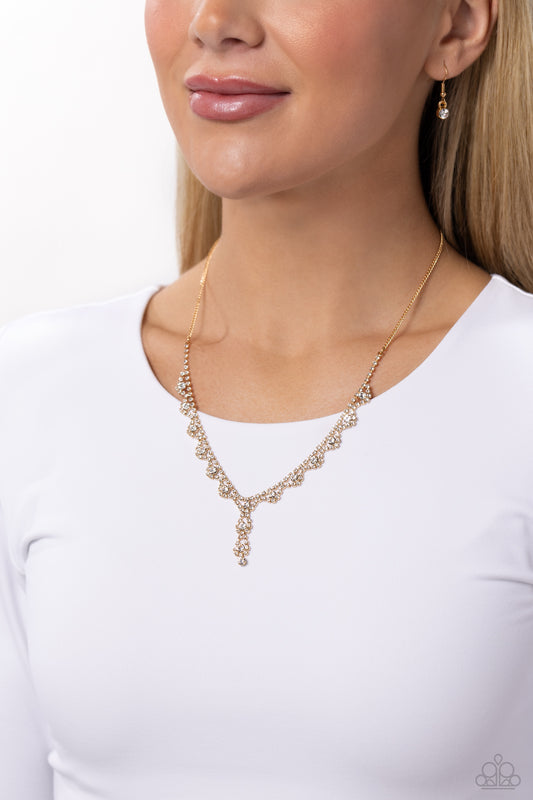 Executive Embellishment - Gold Dainty Chain/White Rhinestones Paparazzi Necklace & matching earrings