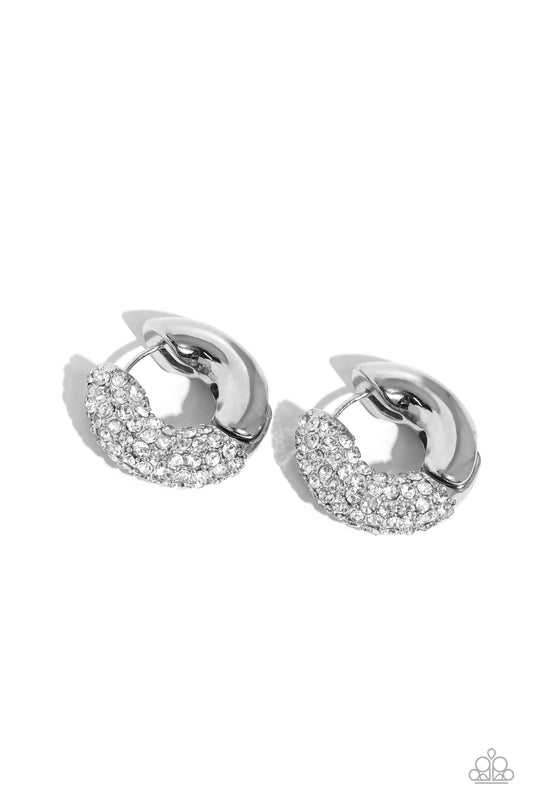 Combustible Confidence - White Rhinestone Encrusted Hinge Hoop Paparazzi Earrings