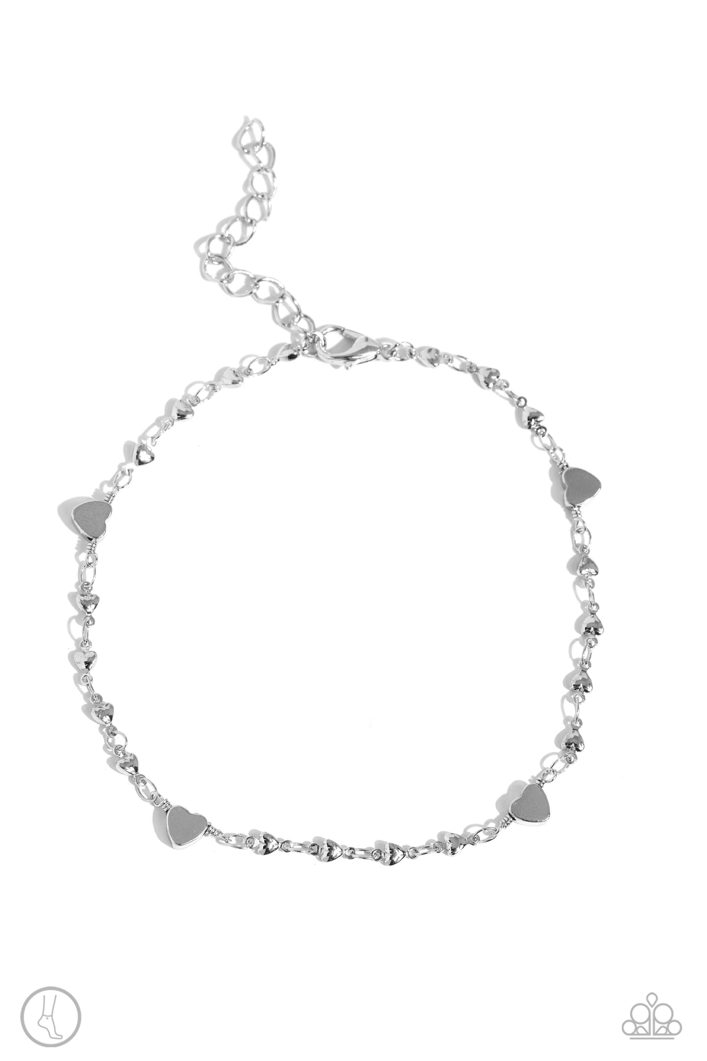 Highlighting My Heart - Silver Hearts Paparazzi Anklet