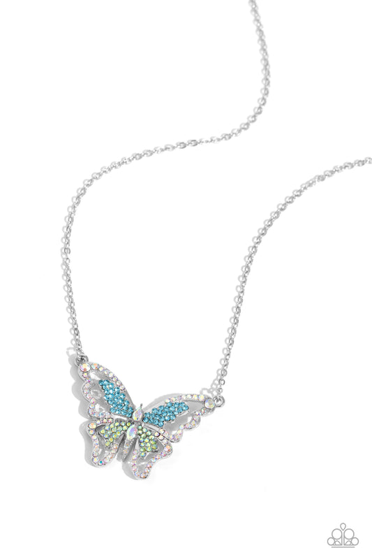 Weekend WINGS - Multi Colored Iridescent Rhinestone Butterfly Paparazzi Necklace & matching earrings