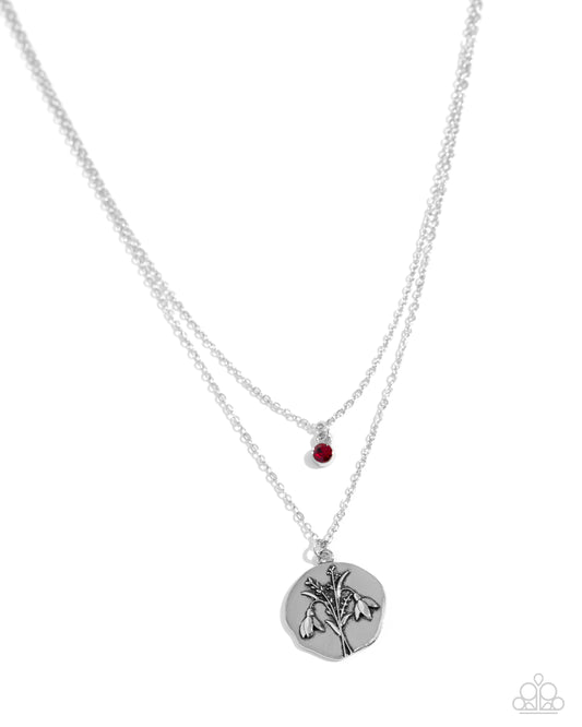 Birthstone Beauty - Red Garnet Rhinestone Pendant Paparazzi Necklace & matching earrings