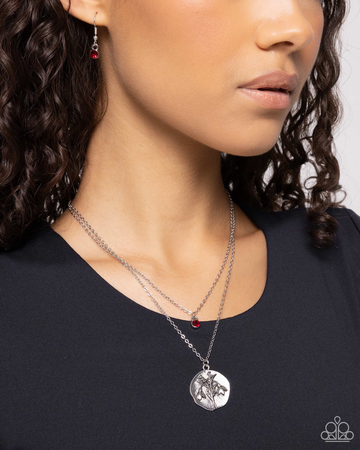 Birthstone Beauty - Red Garnet Rhinestone Pendant Paparazzi Necklace & matching earrings