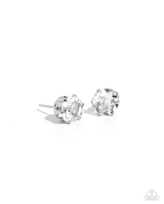 Breathtaking Birthstone - White Rhinestone April Birthstone Paparazzi Post Earrings