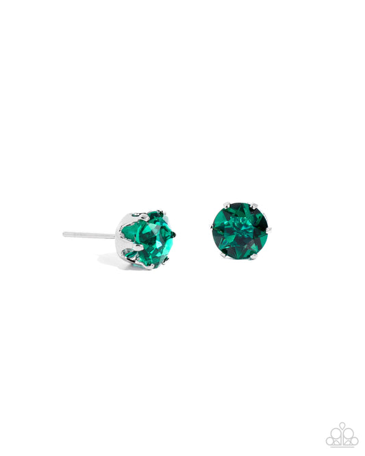 Breathtaking Birthstone - Green Emerald Rhinestone May Paparazzi Post Earrings