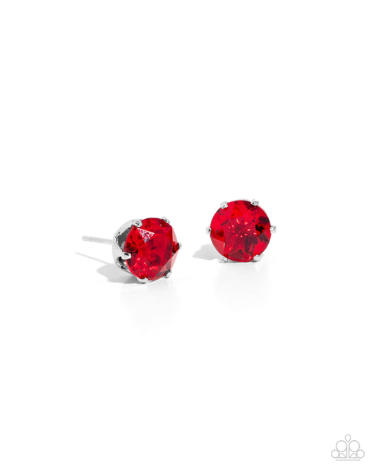 Breathtaking Birthstone - Red Ruby Rhinestone July Birthstone Paparazzi Earrings