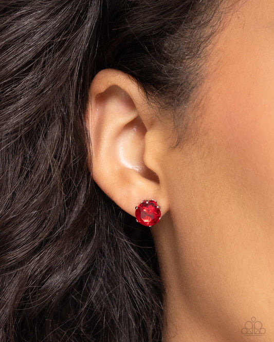 Breathtaking Birthstone - Red Ruby Rhinestone July Birthstone Paparazzi Earrings