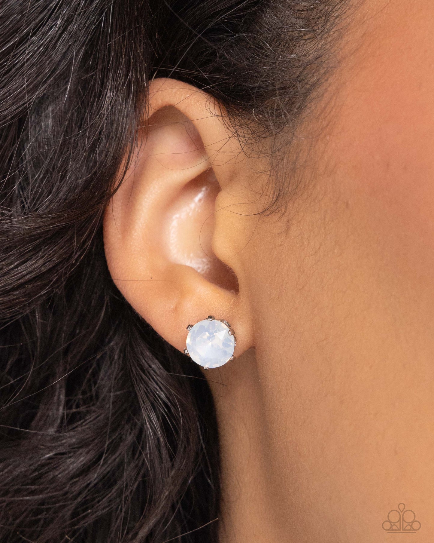 Breathtaking Birthstone - White Opalescent October Rhinestone Paparazzi Post Earrings