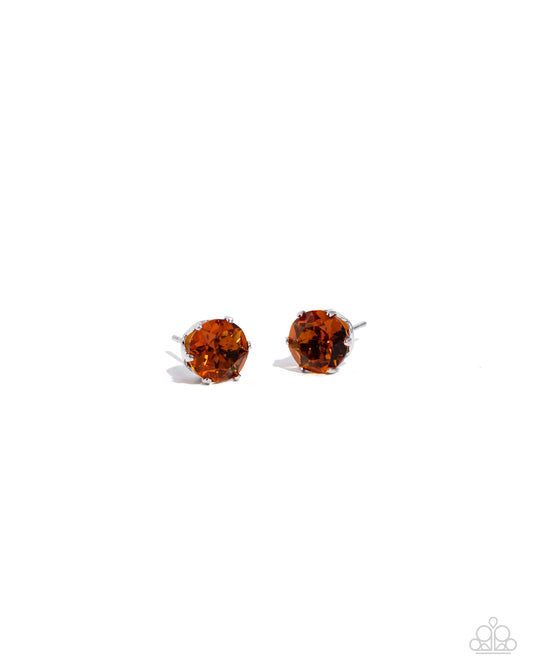 Breathtaking Birthstone - Orange/Topaz November Rhinstone Paparazzi Earrings