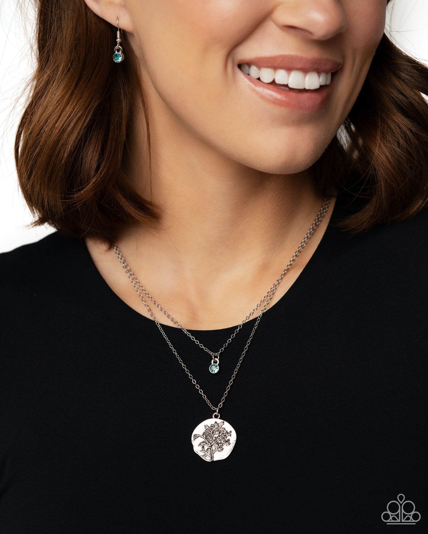 Birthstone Beauty - Blue Turquoise December Rhinestone Floral Pendant Paparazzi Necklace & matching earrings