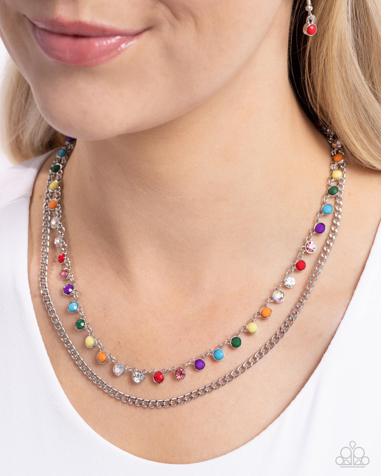 Delicate Dame - Multicolored Beads/White Rhinestones Paparazzi Necklace & matching earrings