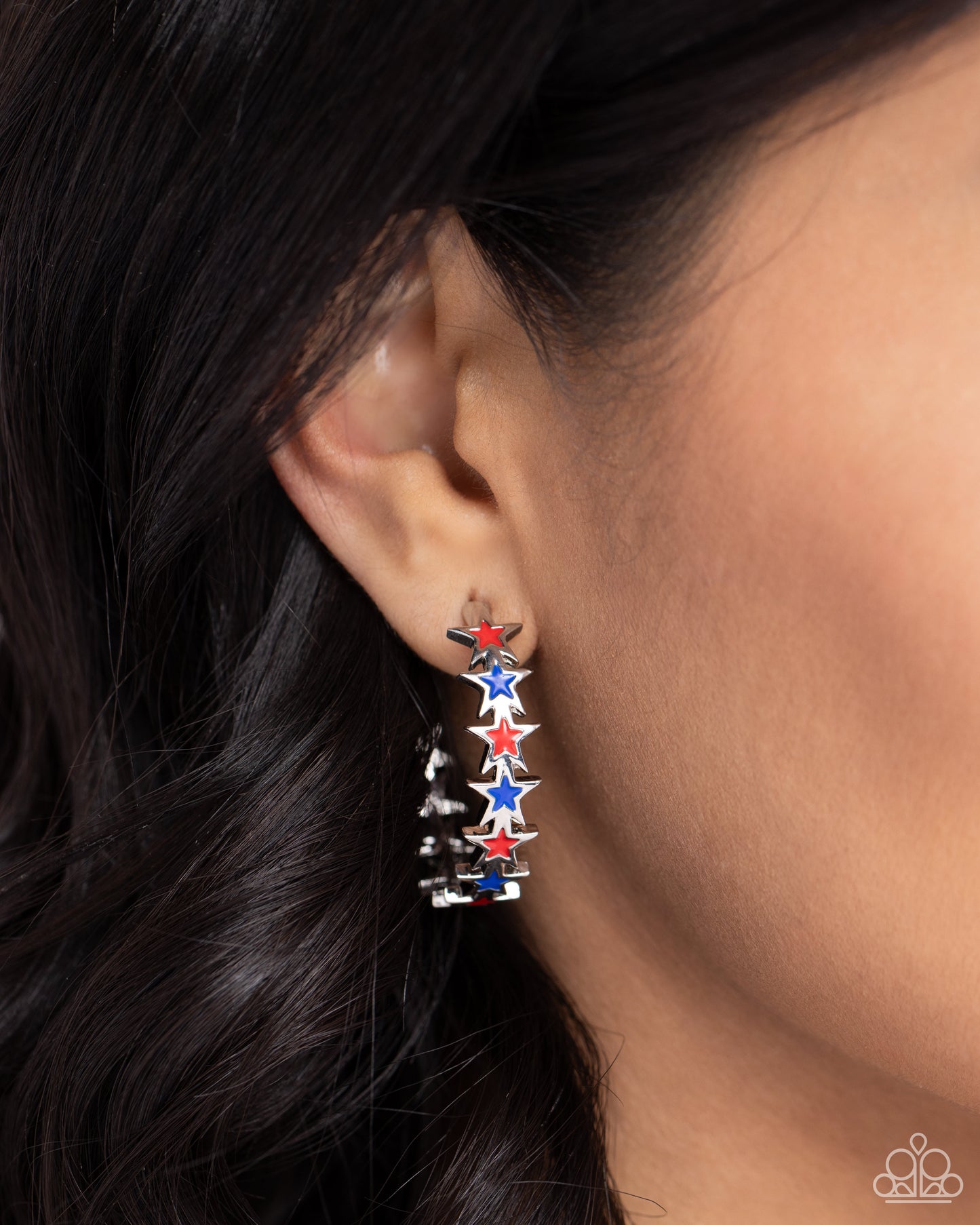 Star Spangled Statement - Multicolored Stars Paparazzi Hoop Earrings