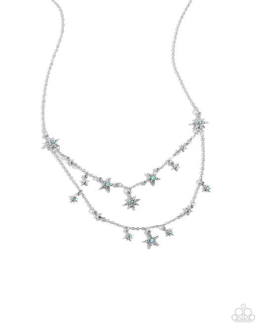 Raising the STAR - Green Iridescent/Silver Stars Paparazzi Necklace & matching earrings