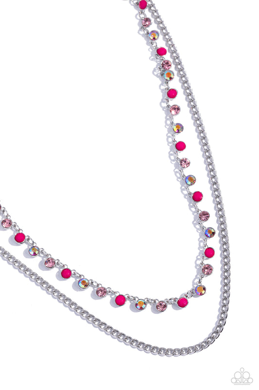 Delicate Dame - Pink Rhinestones/Pink Beaded Paparazzi Necklace & matching earrings