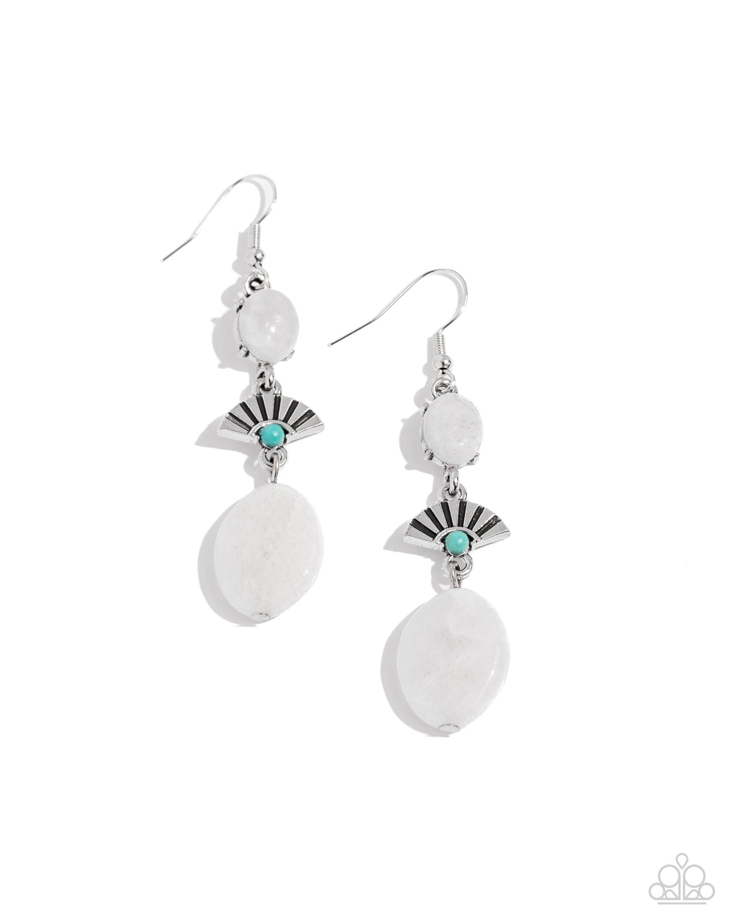 Creative Cascade - White Stones and Silver Fan Paparazzi Earrings