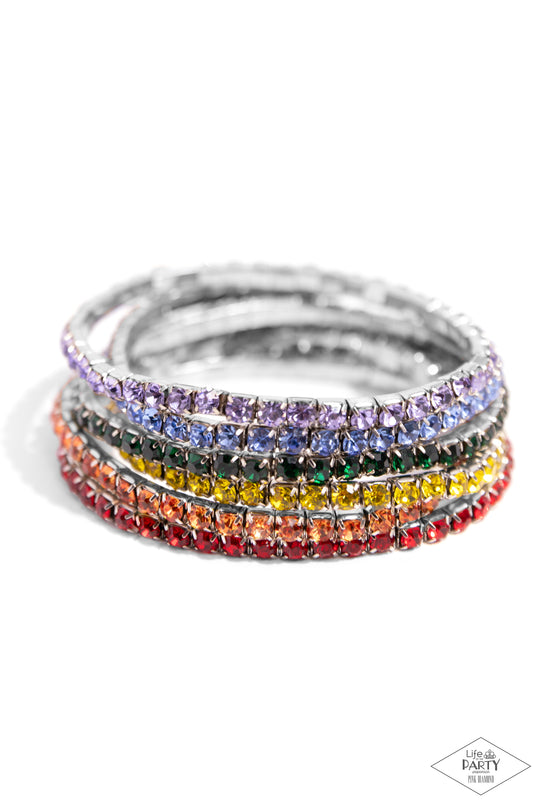 Rock Candy Range - Multi Colored Rhinestones Paparazzi Set of 6 Stretch Bracelets