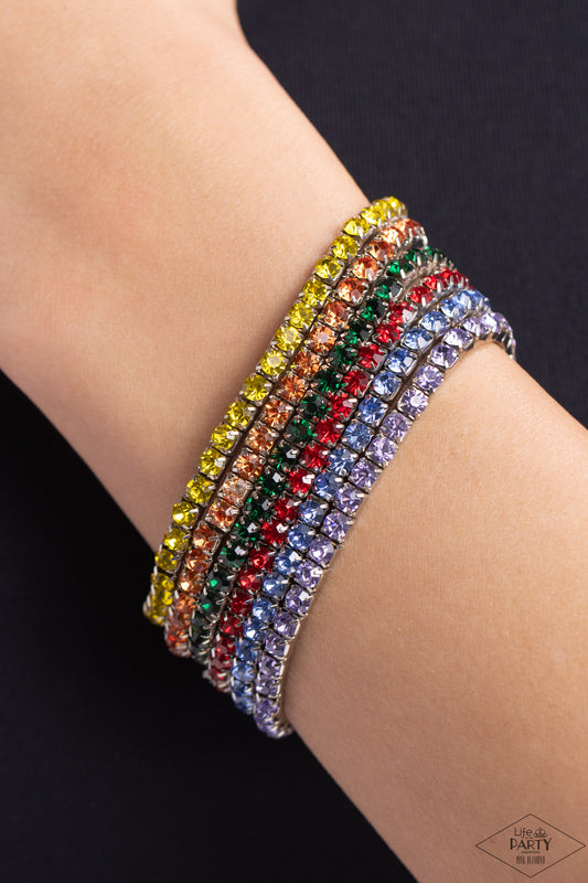 Rock Candy Range - Multi Colored Rhinestones Paparazzi Set of 6 Stretch Bracelets