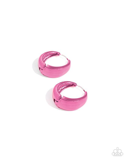 Colorful Curiosity - Pink Metallic Hinge Hoop Paparazzi Earrings
