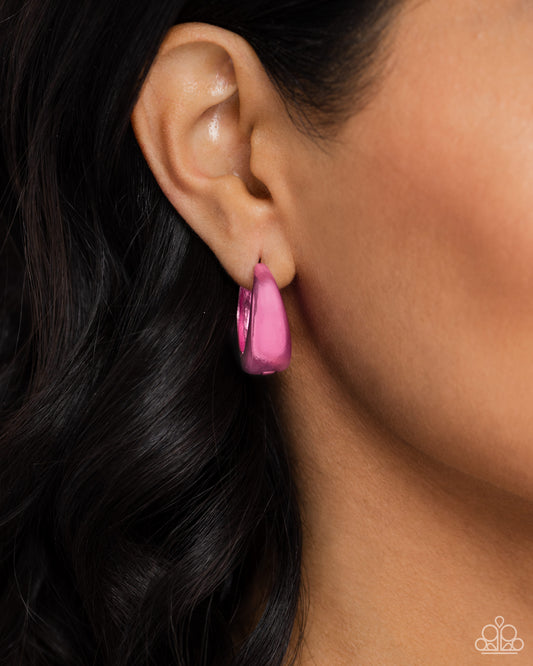 Colorful Curiosity - Pink Metallic Hinge Hoop Paparazzi Earrings
