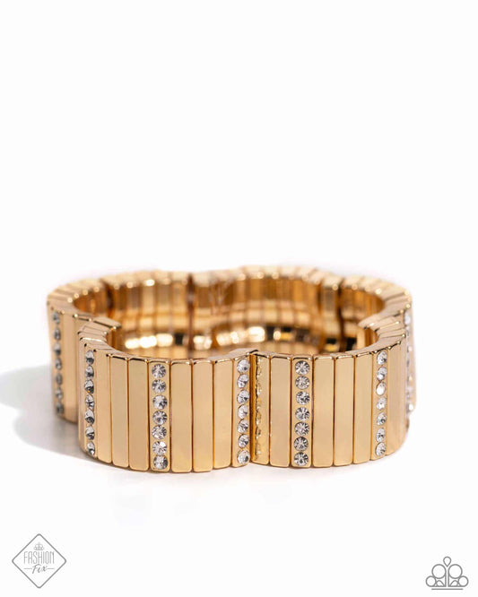 Linear Legend - Gold Bars & White Rhinestones Paparazzi Stretch Bracelet