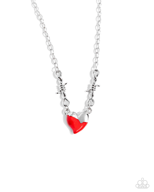 Trendy Tribute - Red Paint Dipped Silver Heart Pendant Paparazzi Necklace & matching earrings