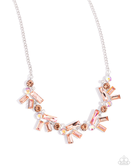 Serene Statement - Orange Iridescent/Peach/UV Rhinestones Paparazzi Necklace & matching earrings