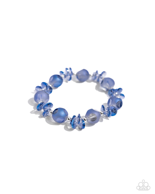 Lets Start at the FAIRY Beginning - Blue Beads & Silver Studs Paparazzi Stretch Bracelet