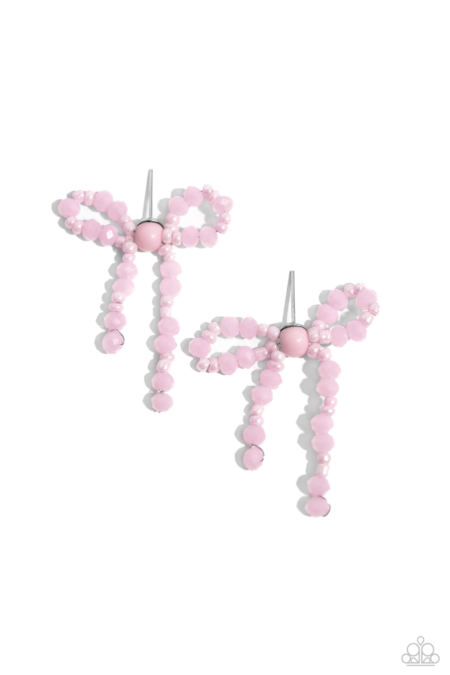 The BOW Must Go On - Pink Beaded Bow Paparazzi Post Earrings