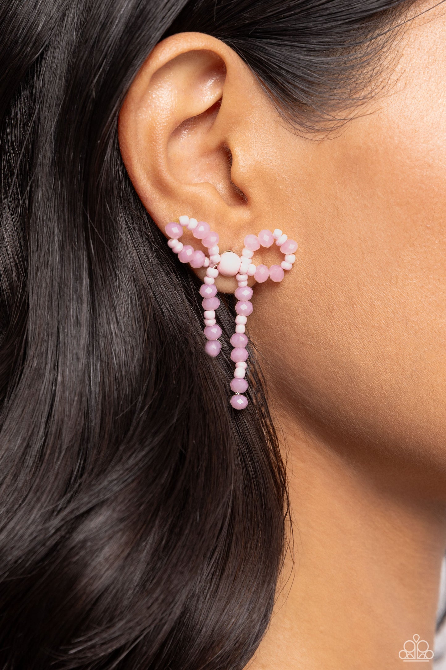 The BOW Must Go On - Pink Beaded Bow Paparazzi Post Earrings