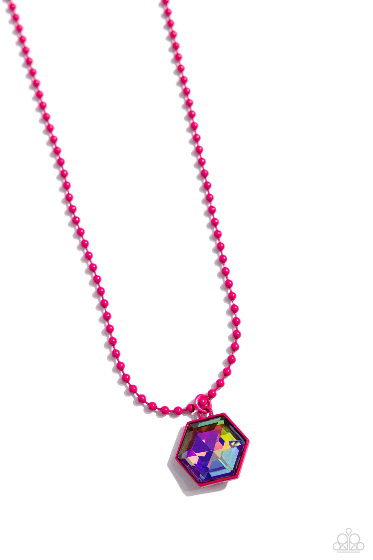 Sprinkle of Simplicity - Pink Ball Chain/Multicolored Gem Pendant Paparazzi Necklace & matching earrings