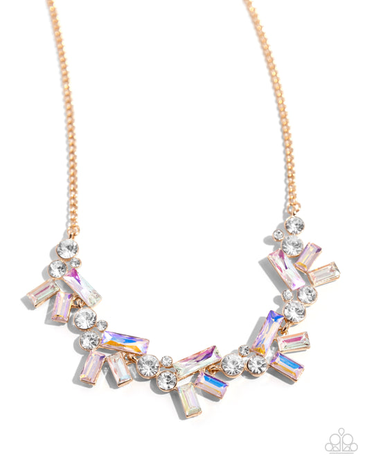 Serene Statement - Gold Chain/Iridescent UV Gems Paparazzi Necklace & matching earrings