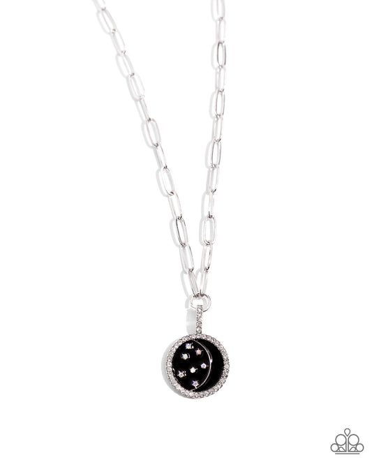 Lunar Liaison - Black Disc/Iridescent Stars/Silver Moon Pendant Paparazzi Necklace & matching earrings