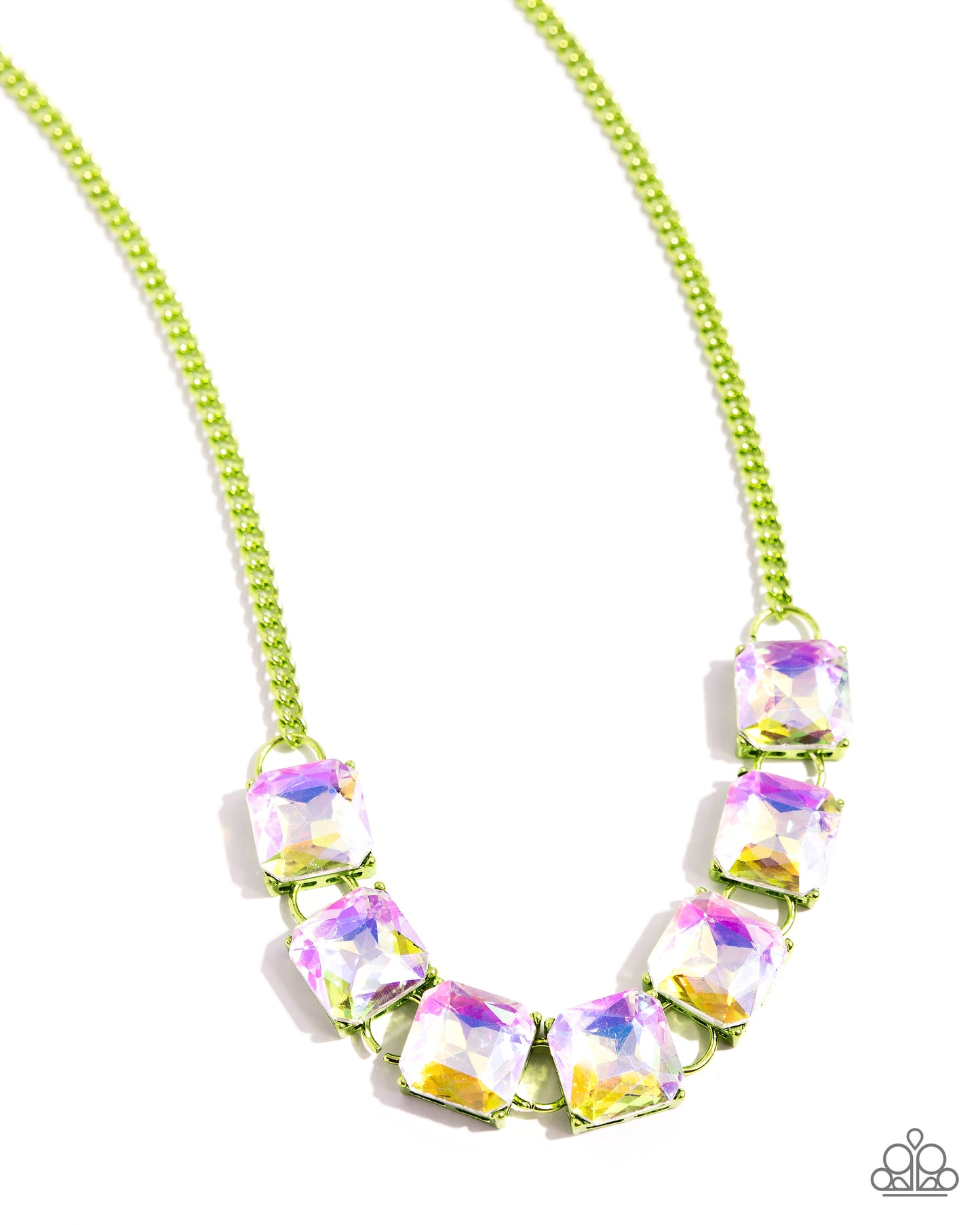 I SQUARE to Secrecy - Green Chain/UV Green Gems Paparazzi Necklace & matching earrings