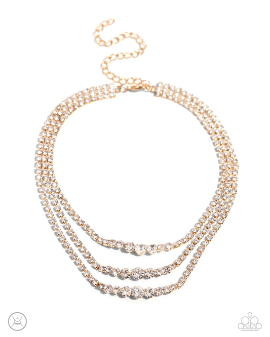 Dynamite Debut - Gold Fittings/White Rhinestone Paparazzi Necklace & matching earrings