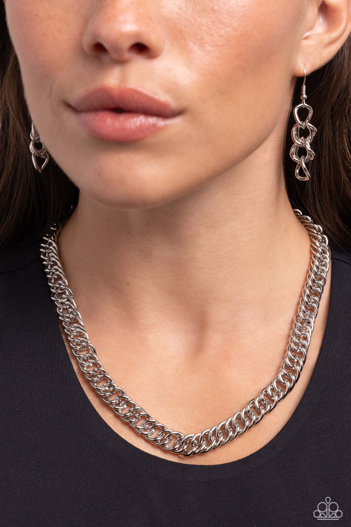 Industrial Ideology - Silver High-Sheen Chain Paparazzi Necklace & matching earrings
