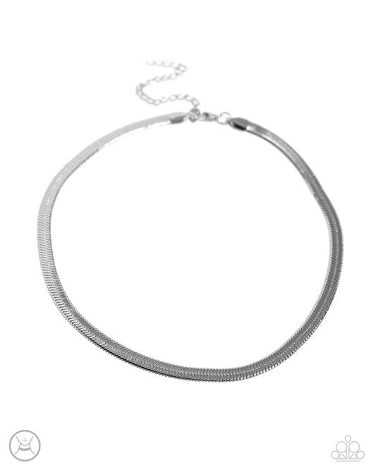 Musings Moment - Silver Herringbone Chain Paparazzi Choker Necklace & matching earrings