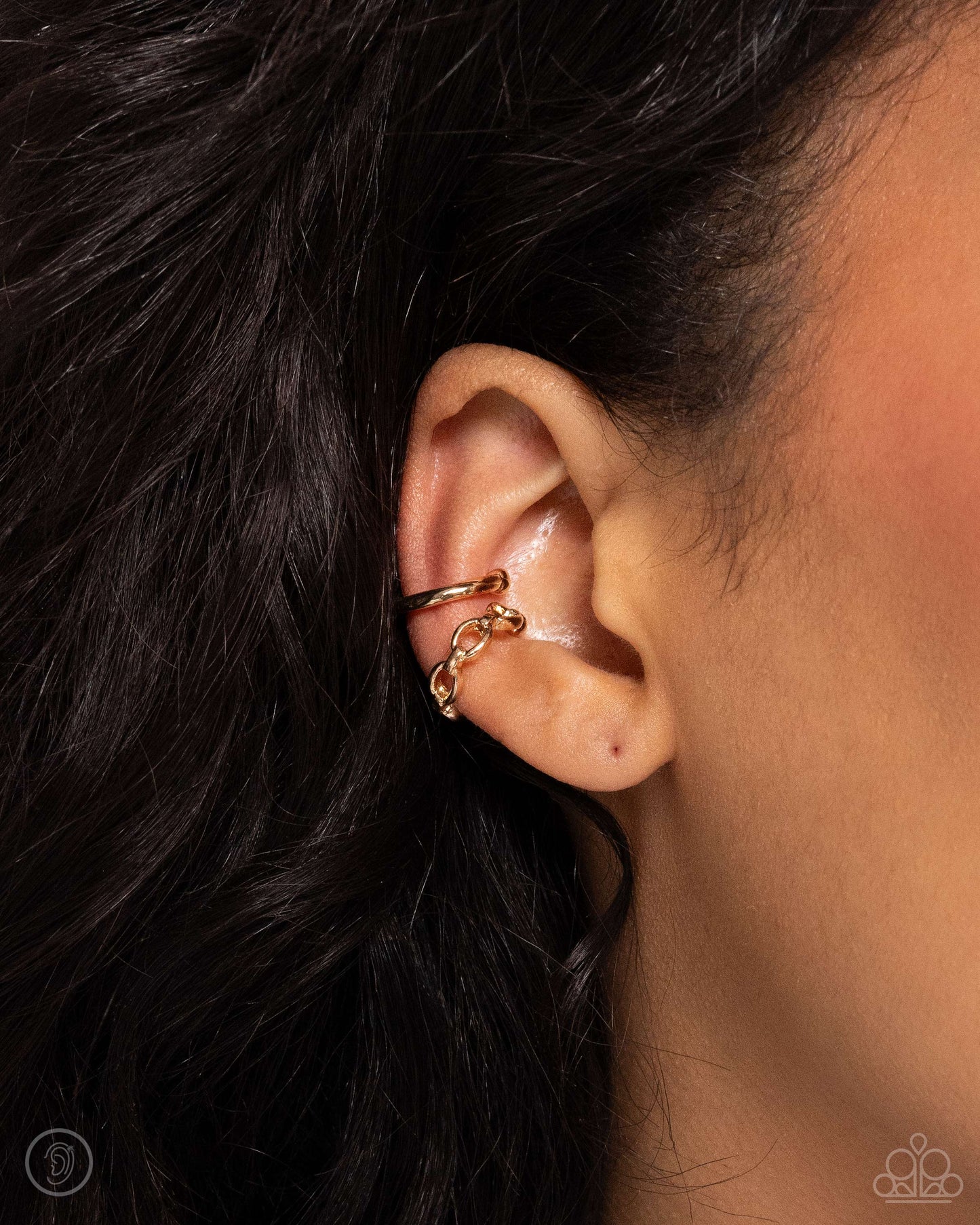Barbell Beauty - Gold Skinny Hoop/Dainty Gold Barbells Paparazzi Ear Cuff Earrings