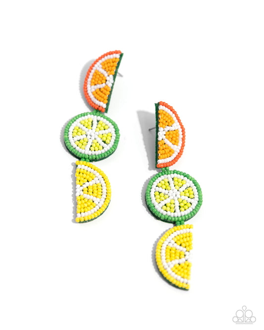Fresh Fruit - Multi Colored Seed Bead Fruit Paparazzi Earrings