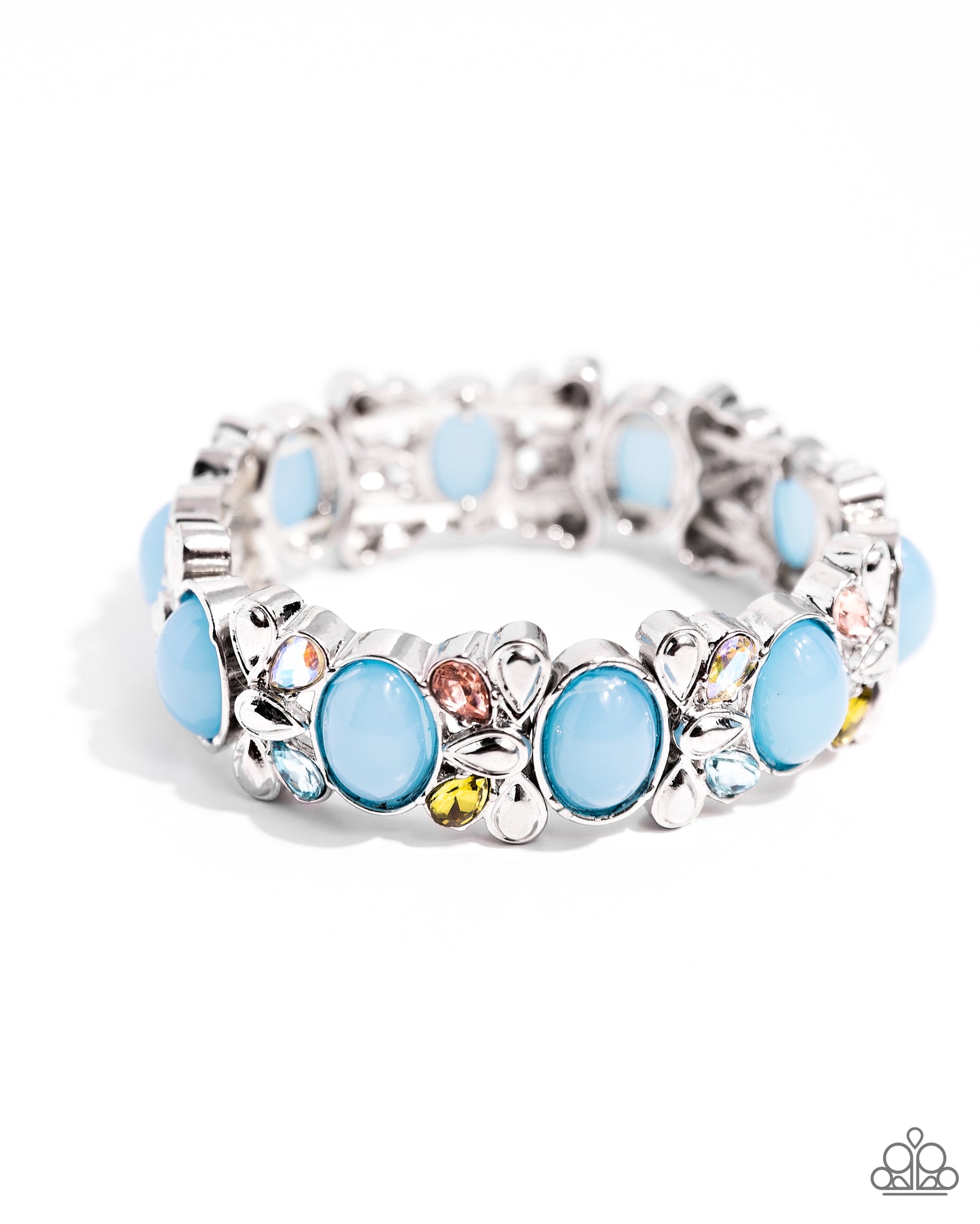 Presidential Perfection - Multi Colored Teardrop Gems & Blue Opal Resin Paparazzi Stretch Bracelet