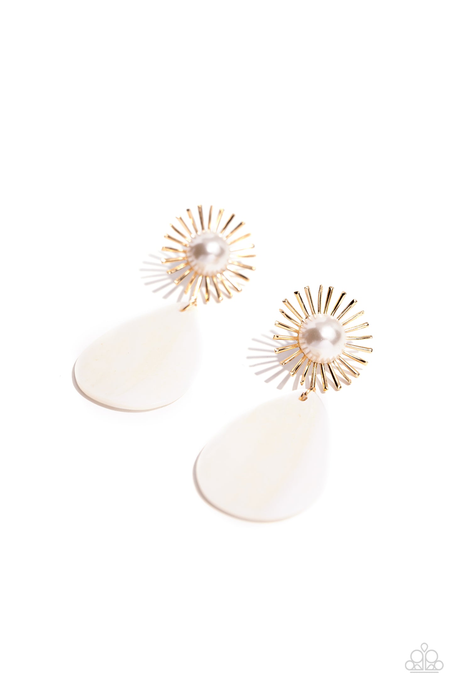 Sunburst Sophistication - Gold Sunburst Shape/White Pearl Center/White Teardrop Shell Paparazzi Earrings