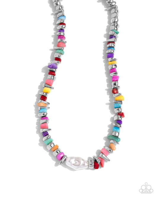 Seasonal Socialite - Multi Colored Stones/Silver Beads/Baroque Pearl Paparazzi Necklace & matching earrings