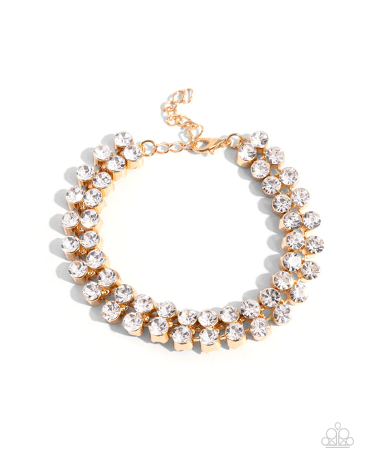 Once Upon A TIARA - Gold Round Fittings/Faceted White Gems Paparazzi Adjustable Bracelet