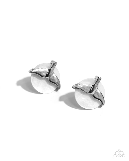 Mermaidcore - White Shell Post & Silver Mermaid Tail Paparazzi Post Earrings