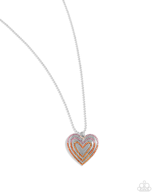 Hallucinatory Hearts - Orange Ombre Rhinestone Encrusted Heart Pendant Paparazzi Necklace & matching earrings