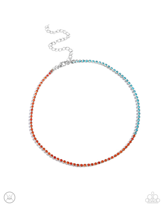 Dedicated Duo - Orange to Aquamarine Rhinestone Encrusted Paparazzi Choker Necklace & matching earrings