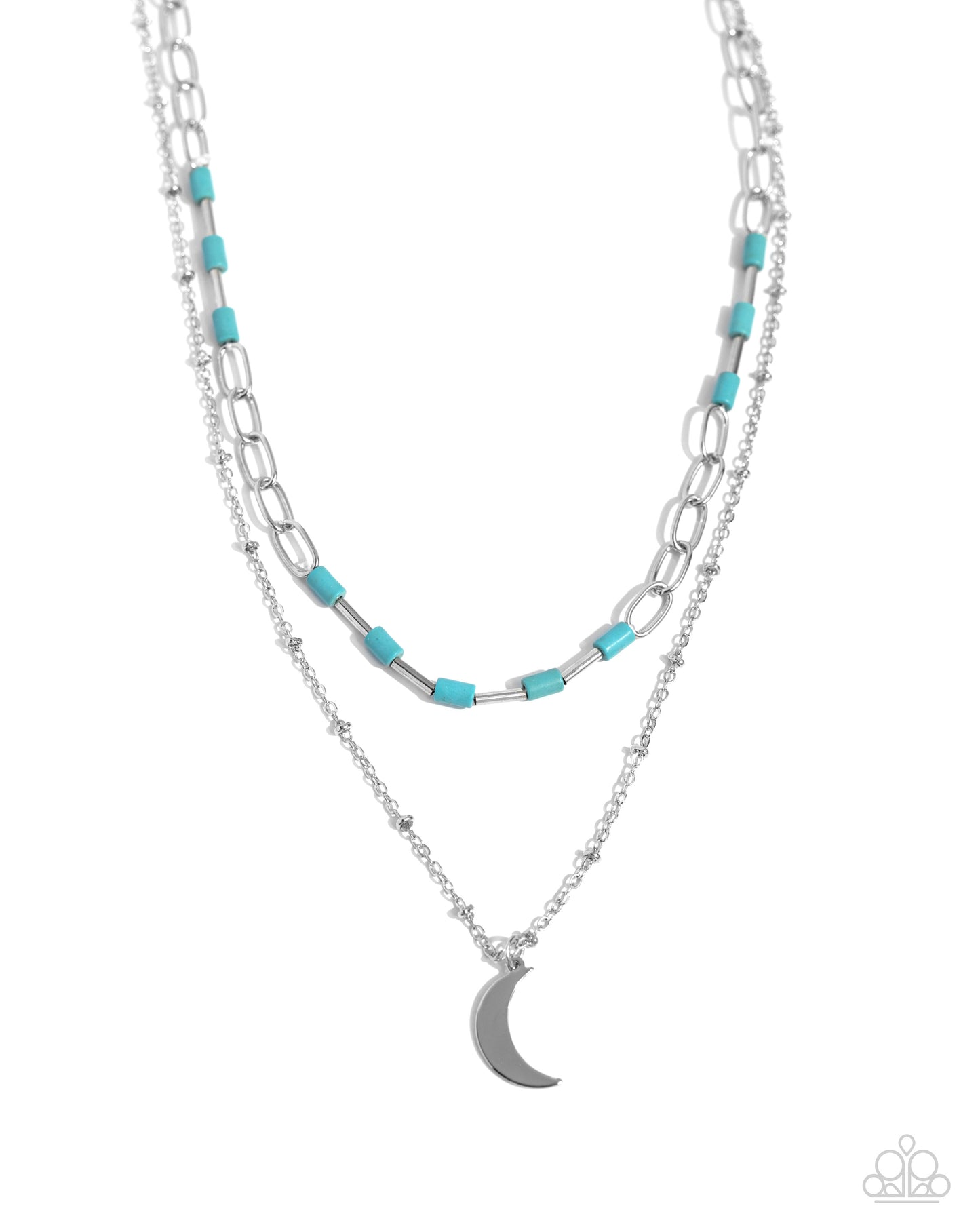 Lunar Lucidity - Blue Cylindrical Beads/Paperclip Chain/Silver Moon Paparazzi Necklace & matching earrings