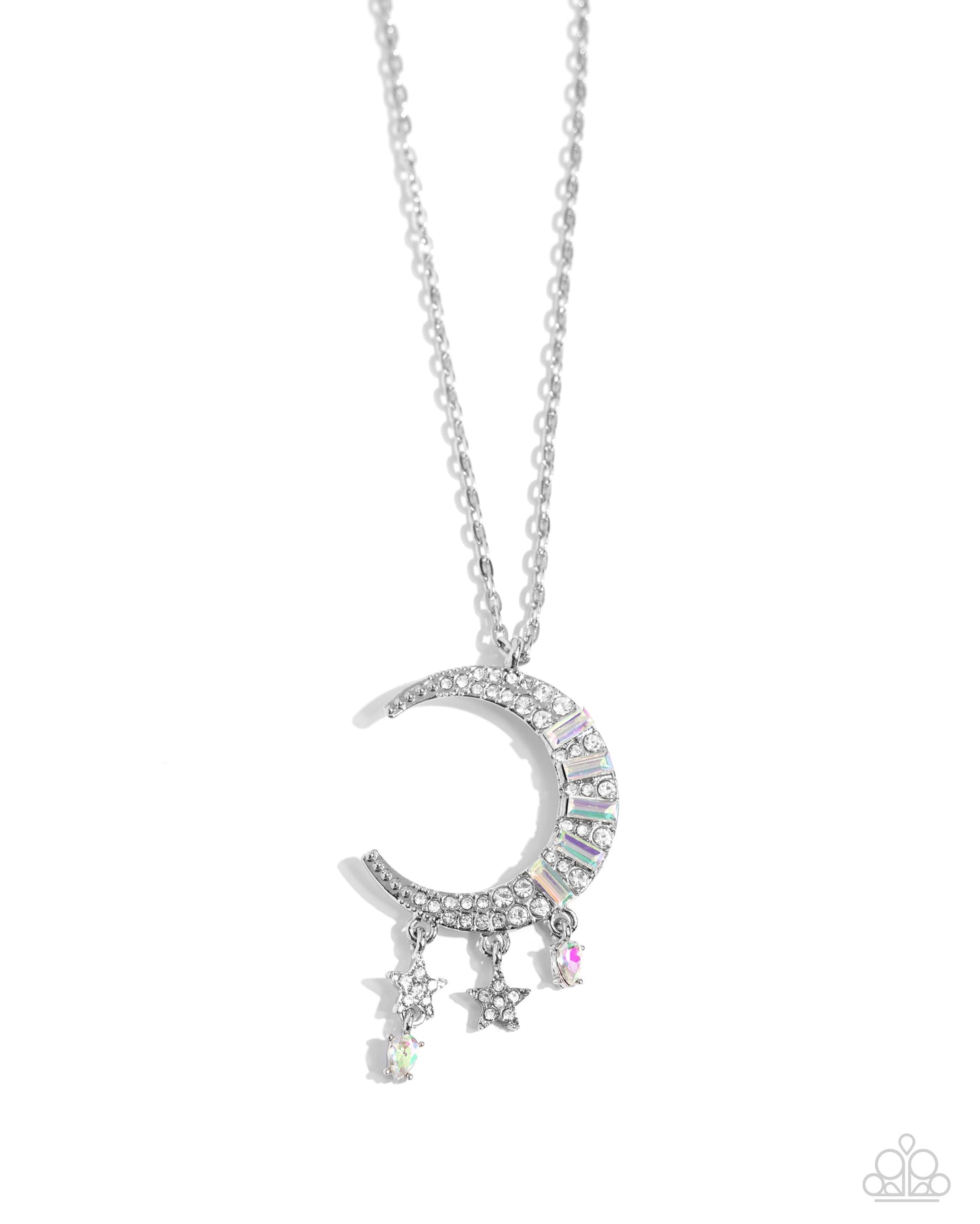 Lunar Landmark - White/Iridescent Rhinestone Embellished Moon Pendant Paparazzi Necklace & matching earrings