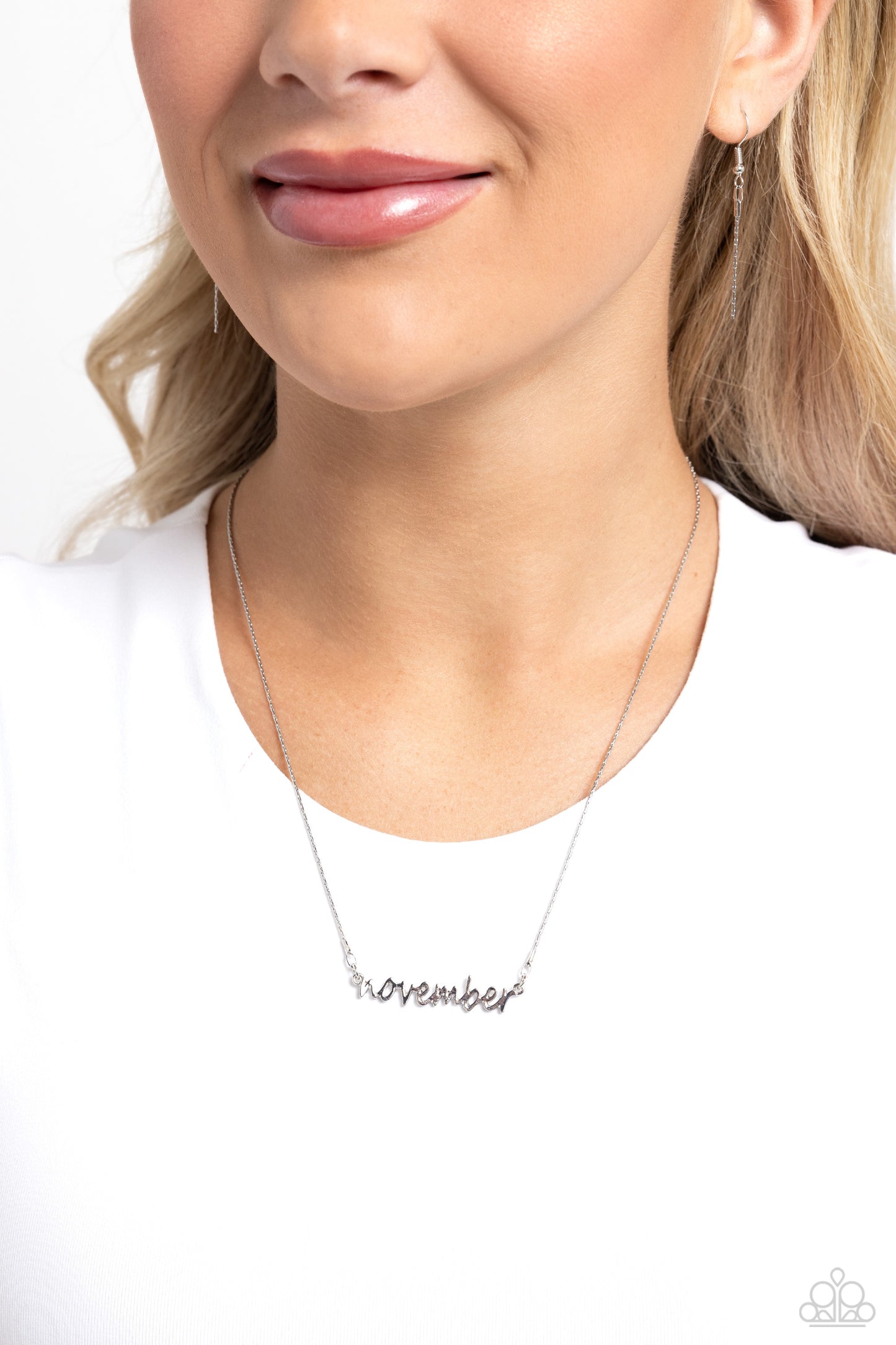 Birth Month Bling - November - Silver Cursive "November" Pendant Paparazzi Necklace & matching earrings